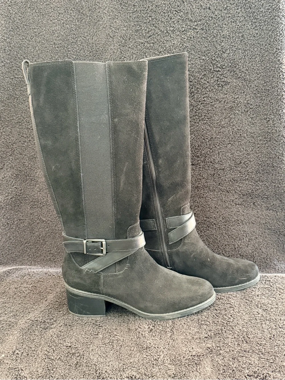 Josef Seibel Nevella March Black Suede Over-the-Knee Buckle Boots